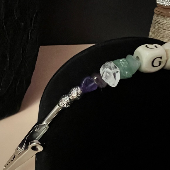 GEMINI Smoker’s Helper Roach Clip with Wooden Beads and Green & Purple Gemstones - Picture 16 of 16